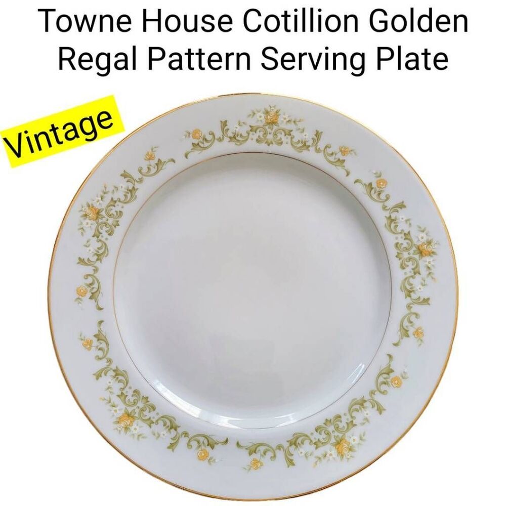 Towne House Cotillion Golden Regal Pattern Plate Yellow Flower Gold Trim Platter